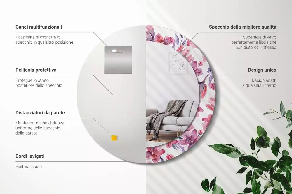 Kulaté dekorační zrcadlo Akvarel květiny