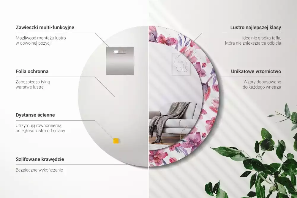 Kulaté dekorační zrcadlo Akvarel květiny