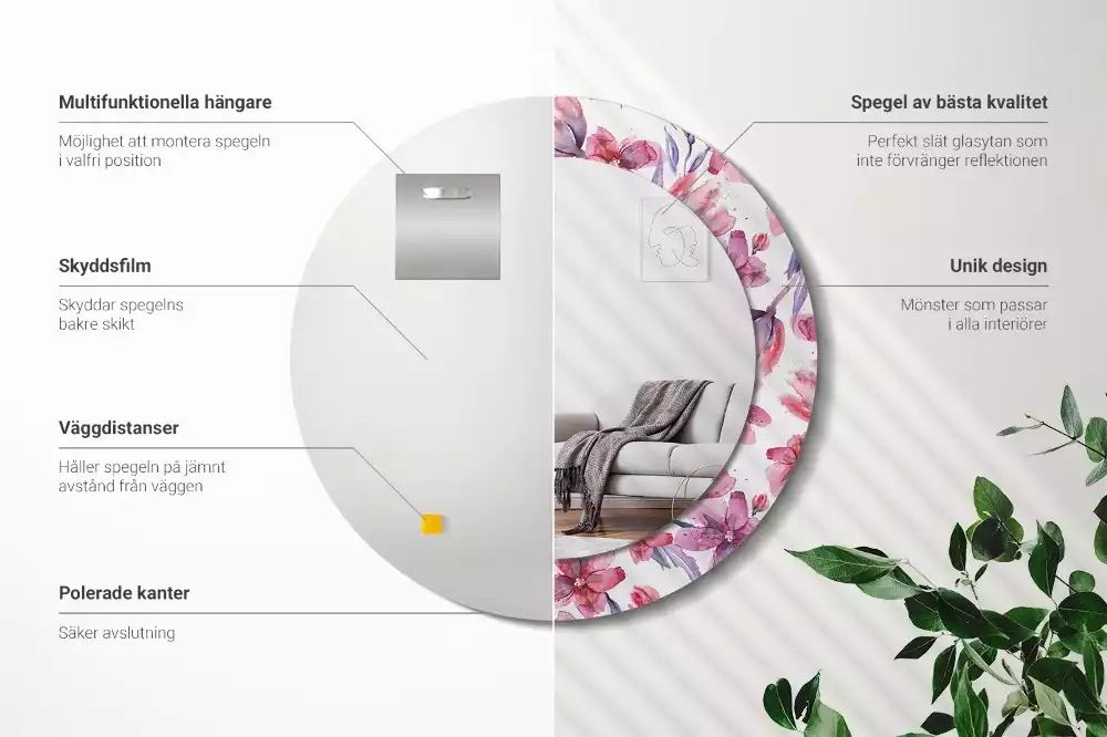 Kulaté dekorační zrcadlo Akvarel květiny