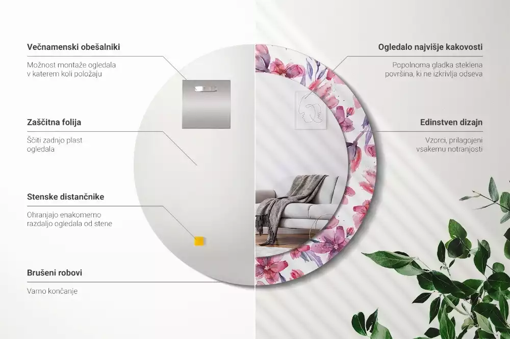 Kulaté dekorační zrcadlo Akvarel květiny