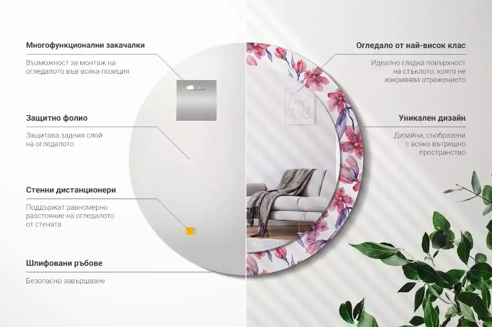 Kulaté dekorační zrcadlo Akvarel květiny