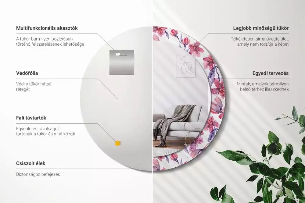 Kulaté dekorační zrcadlo Akvarel květiny