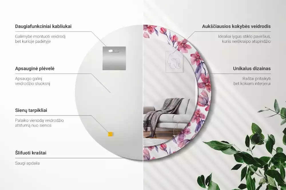 Kulaté dekorační zrcadlo Akvarel květiny