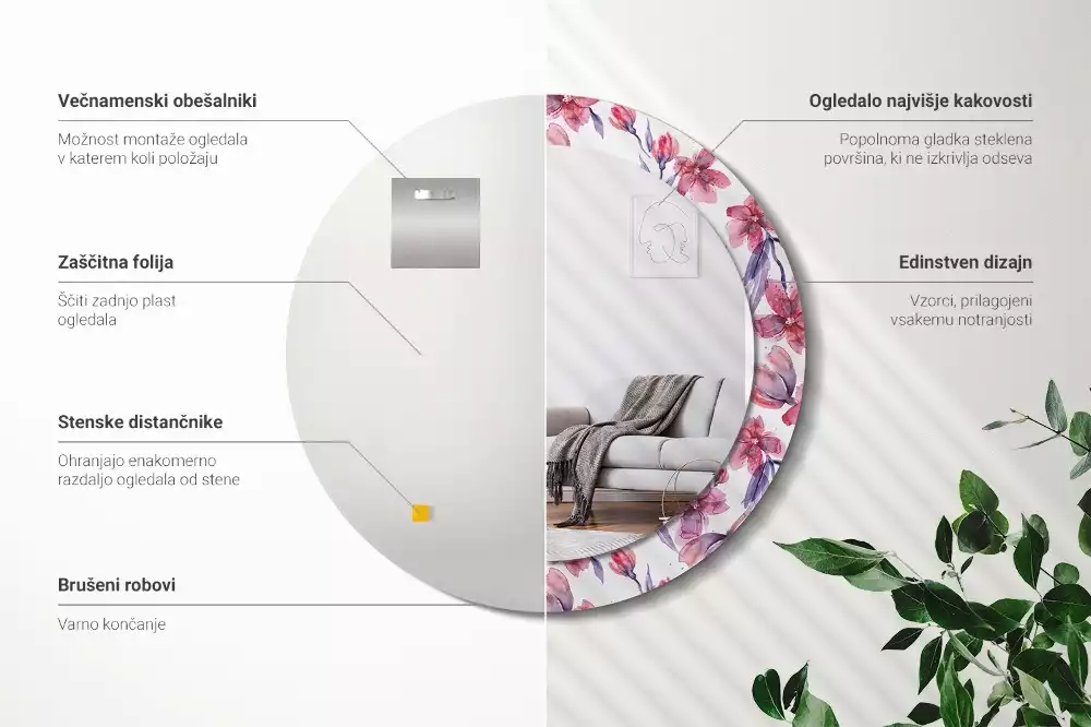 Kulaté dekorační zrcadlo Akvarel květiny