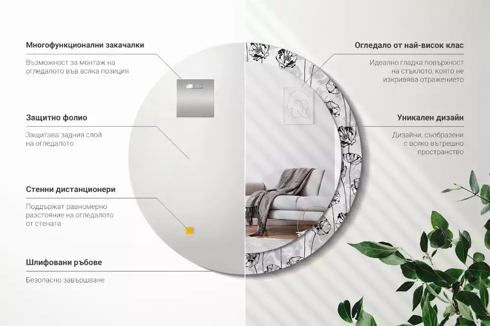 Kulaté dekorační zrcadlo Květy máku