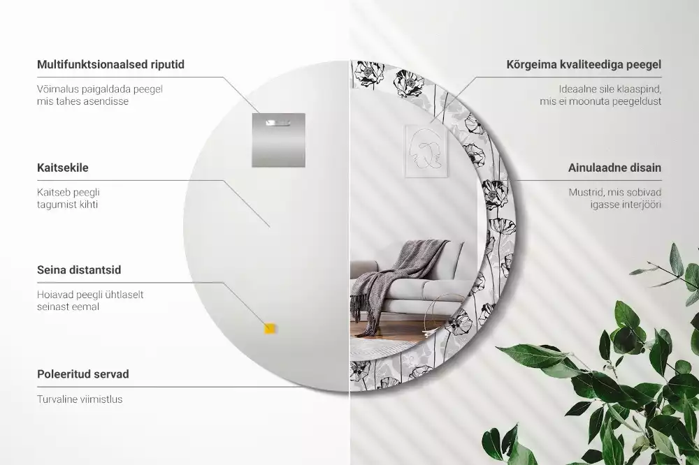 Kulaté dekorační zrcadlo Květy máku