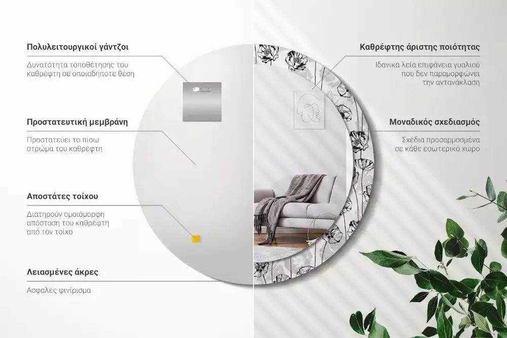 Kulaté dekorační zrcadlo Květy máku