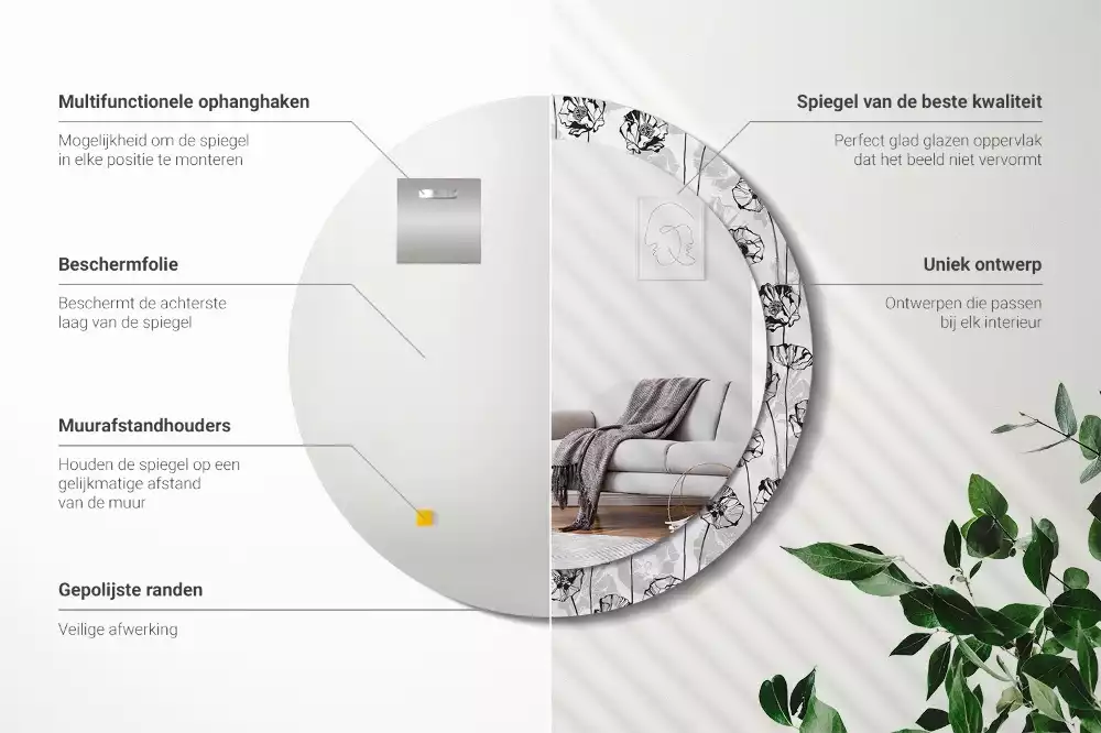 Kulaté dekorační zrcadlo Květy máku