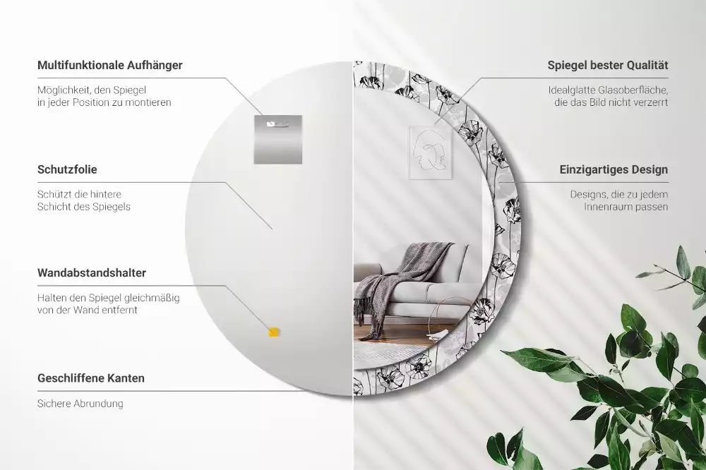 Kulaté dekorační zrcadlo Květy máku