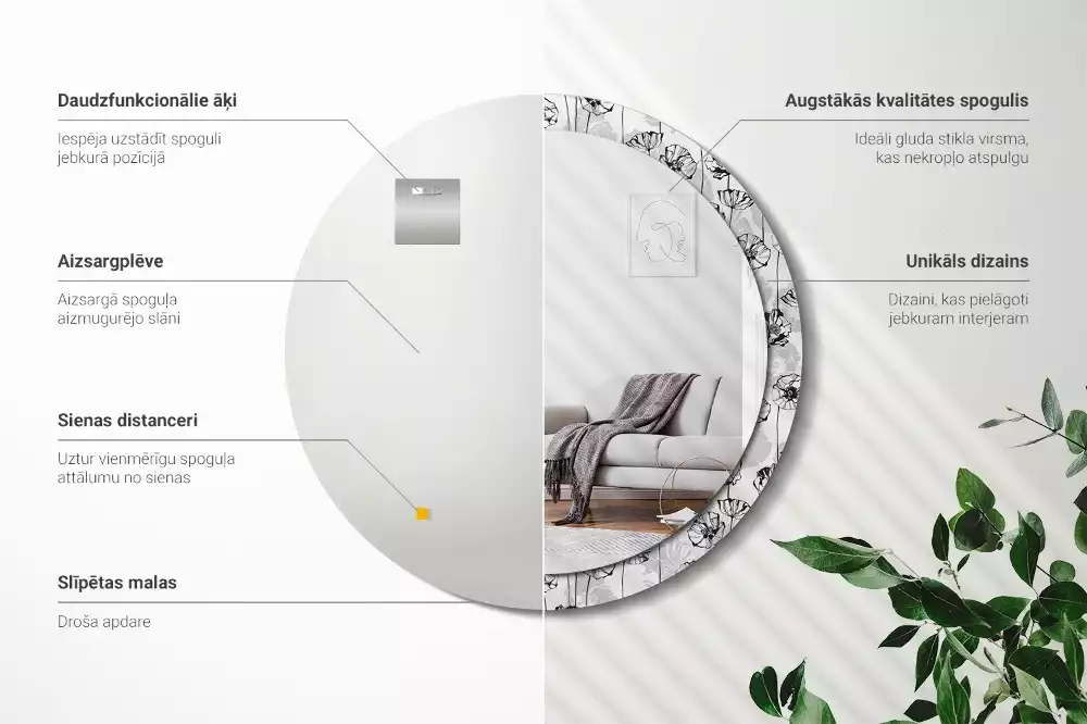 Kulaté dekorační zrcadlo Květy máku