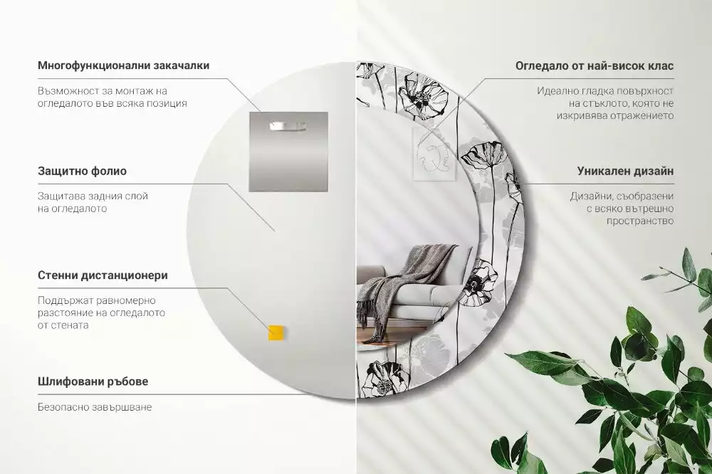 Kulaté dekorační zrcadlo Květy máku