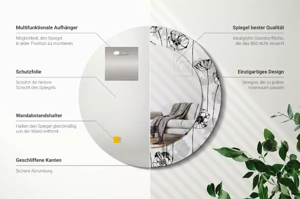 Kulaté dekorační zrcadlo Květy máku