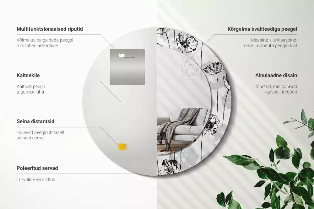 Kulaté dekorační zrcadlo Květy máku