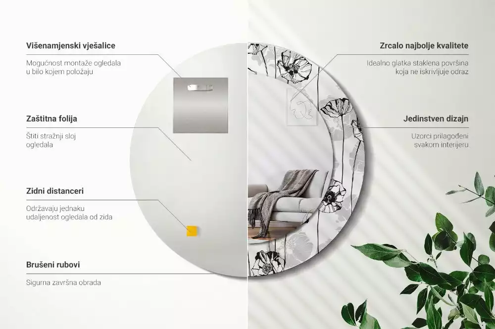 Kulaté dekorační zrcadlo Květy máku