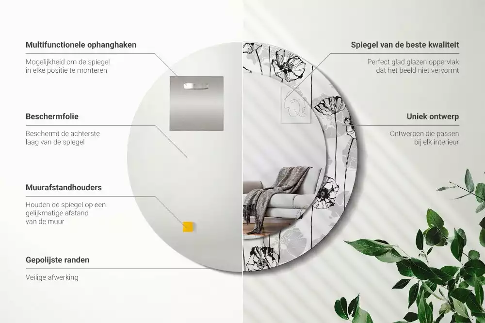 Kulaté dekorační zrcadlo Květy máku