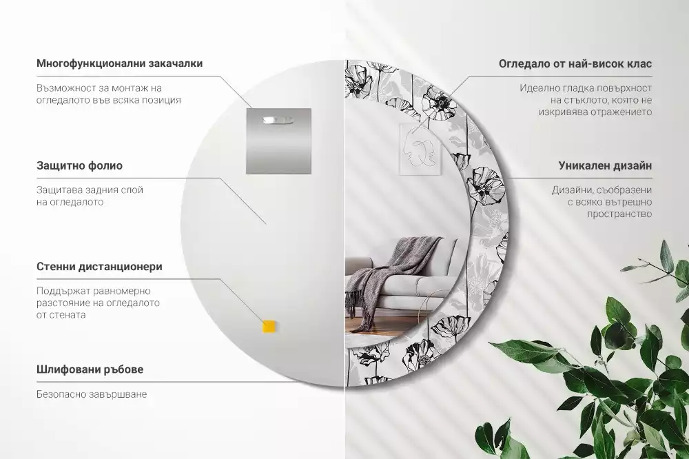 Kulaté dekorační zrcadlo Květy máku