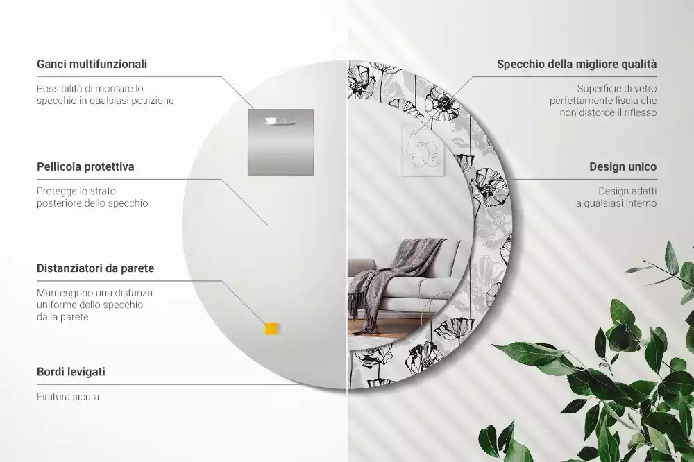 Kulaté dekorační zrcadlo Květy máku