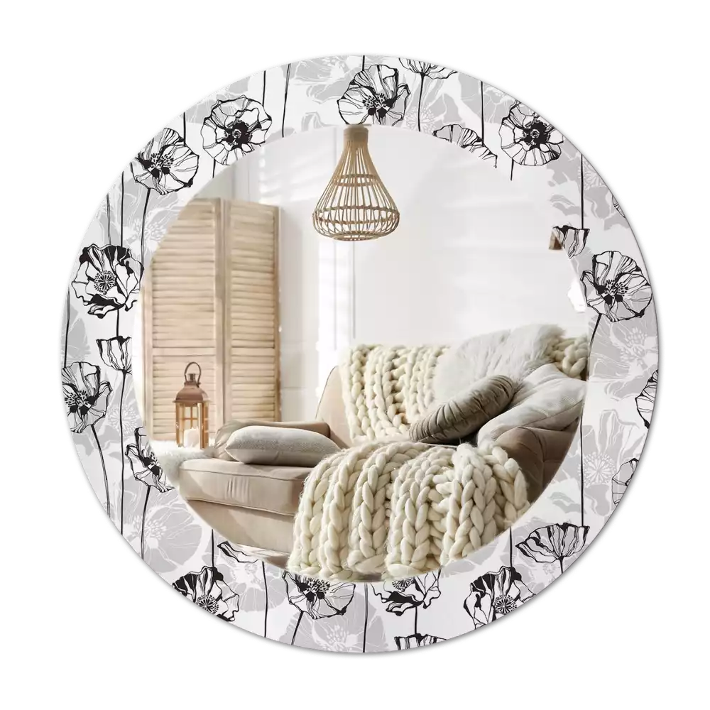 Kulaté dekorační zrcadlo Květy máku