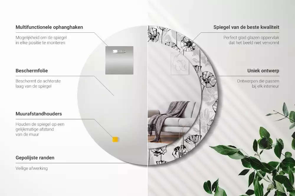 Kulaté dekorační zrcadlo Květy máku