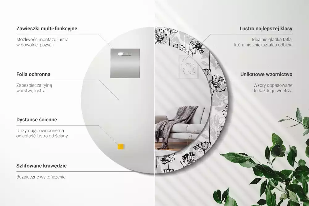 Kulaté dekorační zrcadlo Květy máku