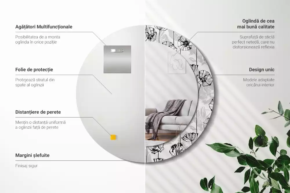 Kulaté dekorační zrcadlo Květy máku