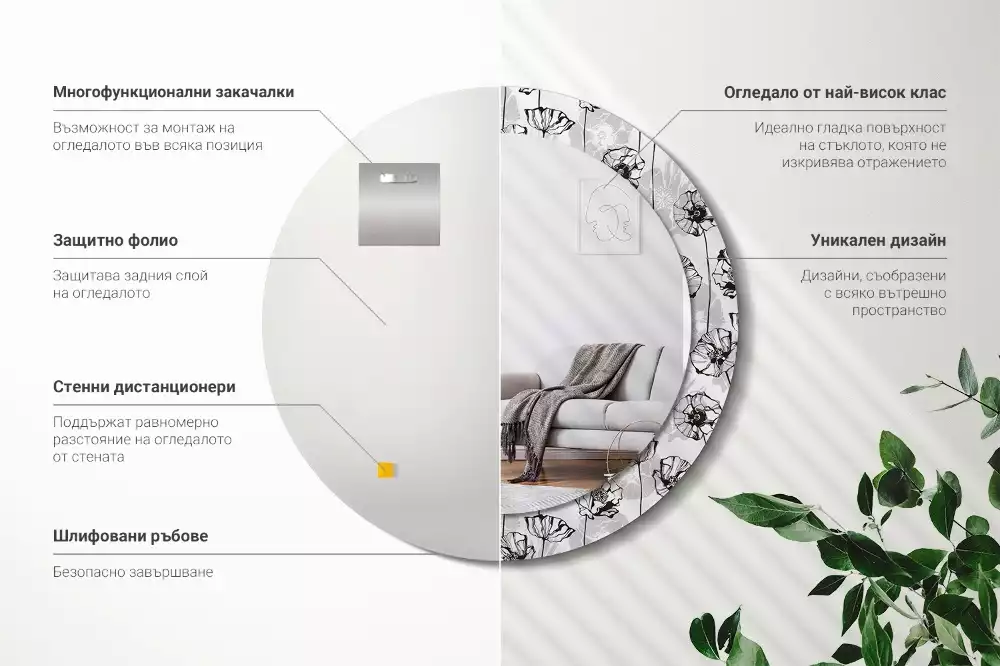 Kulaté dekorační zrcadlo Květy máku