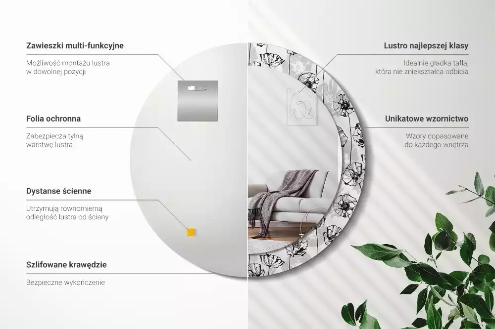 Kulaté dekorační zrcadlo Květy máku