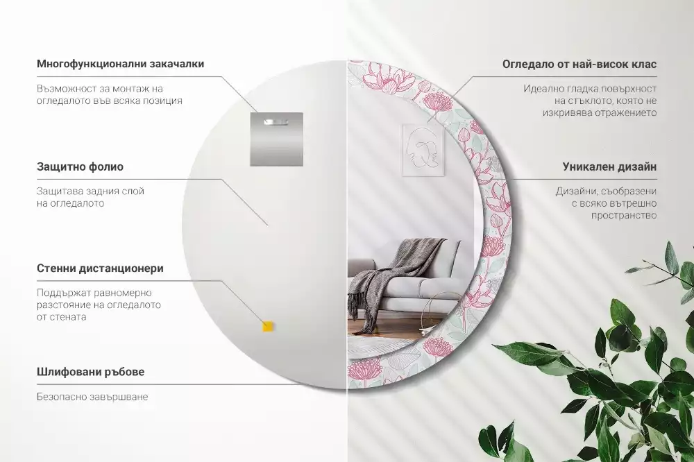 Kulaté dekorační zrcadlo Květiny