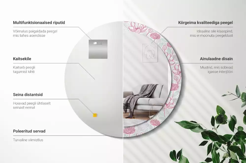 Kulaté dekorační zrcadlo Květiny