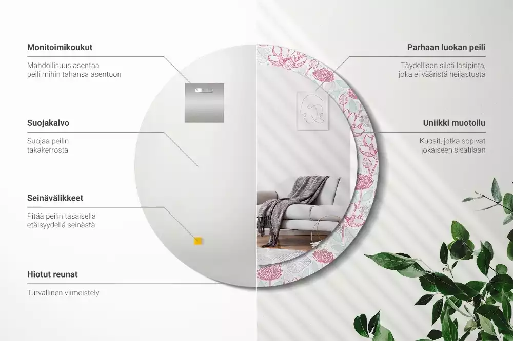 Kulaté dekorační zrcadlo Květiny