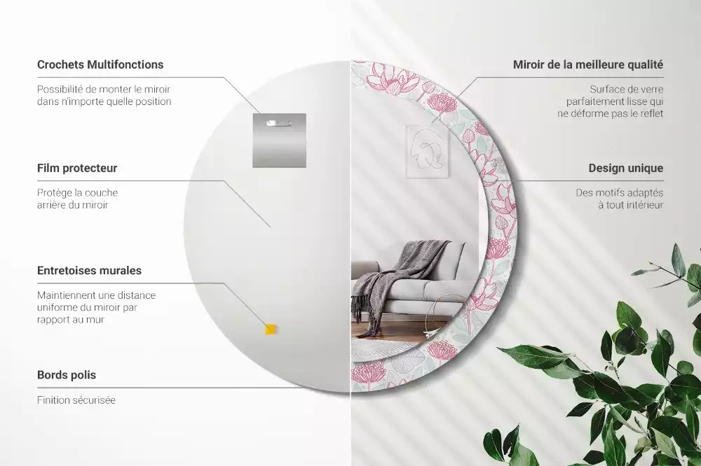 Kulaté dekorační zrcadlo Květiny