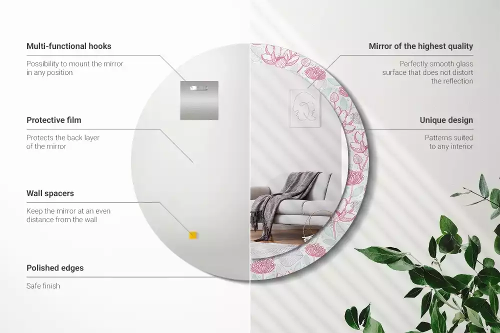 Kulaté dekorační zrcadlo Květiny