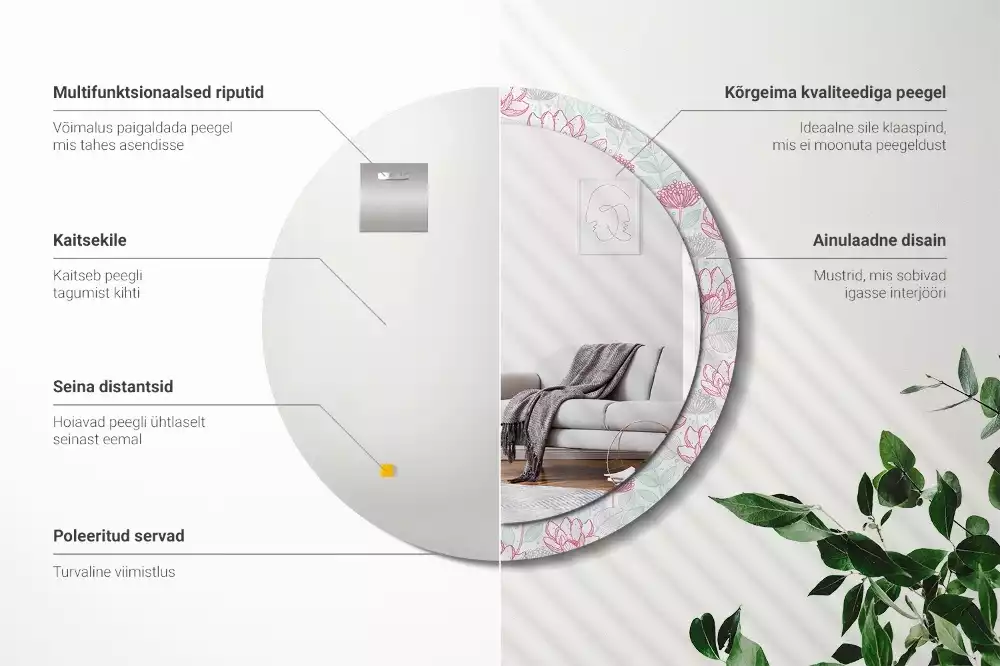 Kulaté dekorační zrcadlo Květiny