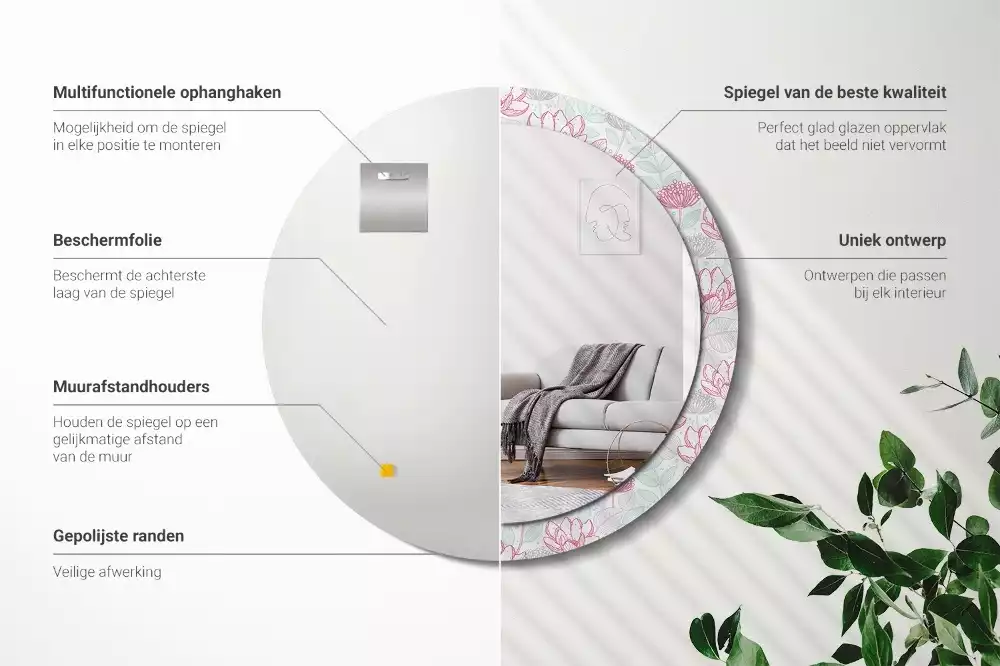 Kulaté dekorační zrcadlo Květiny