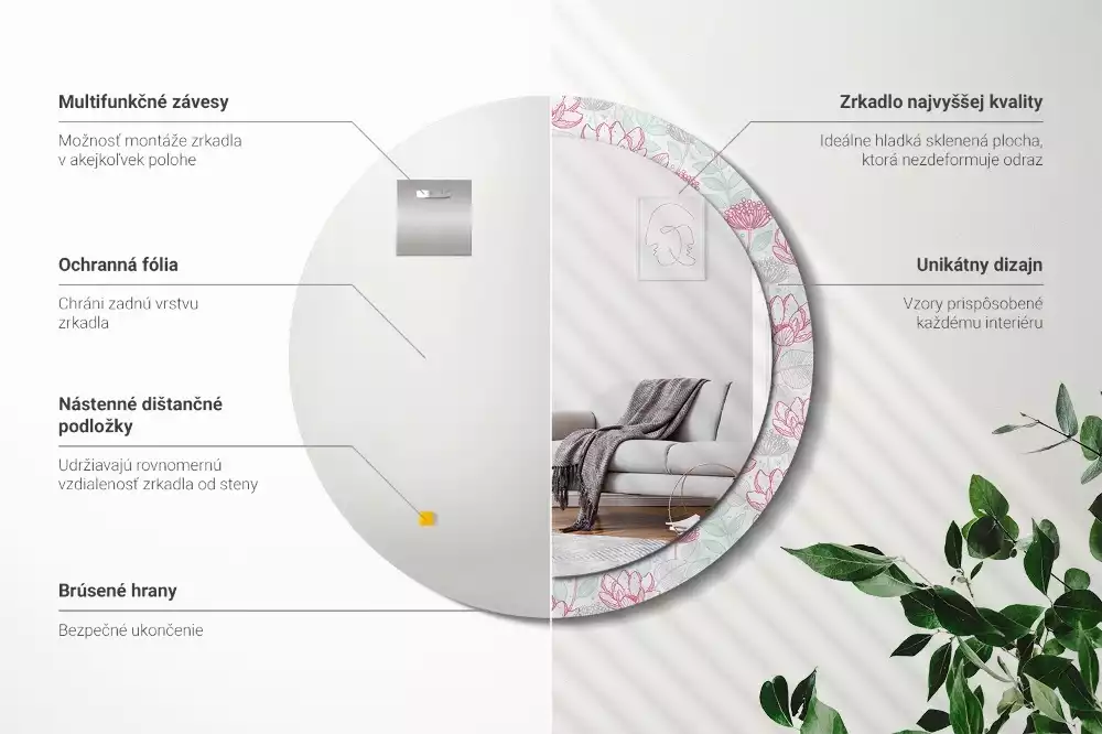 Kulaté dekorační zrcadlo Květiny