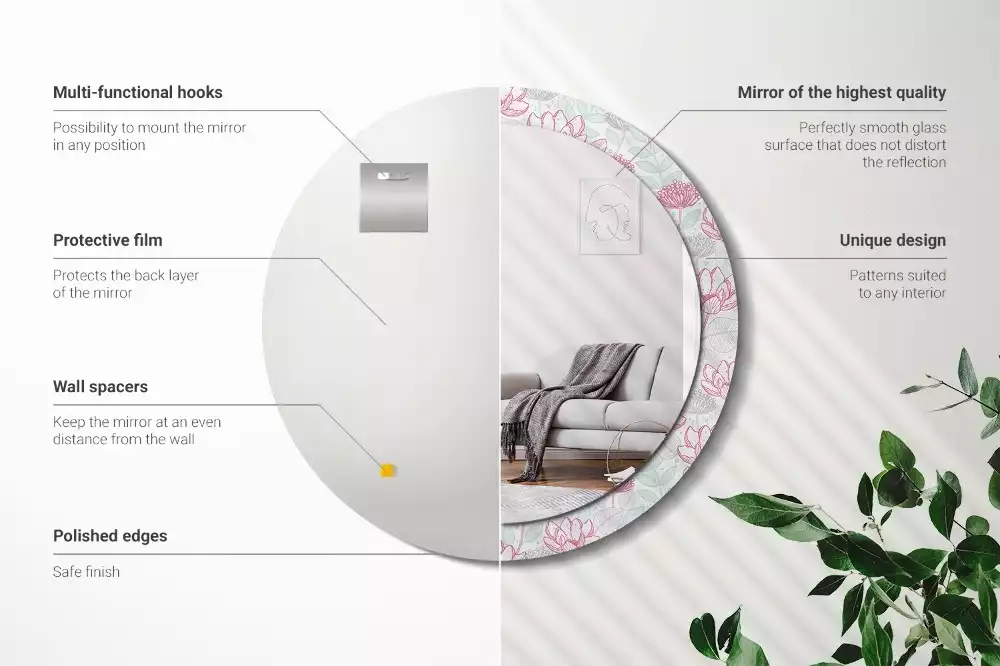 Kulaté dekorační zrcadlo Květiny