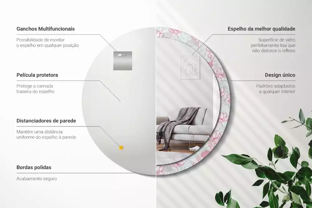 Kulaté dekorační zrcadlo Květiny