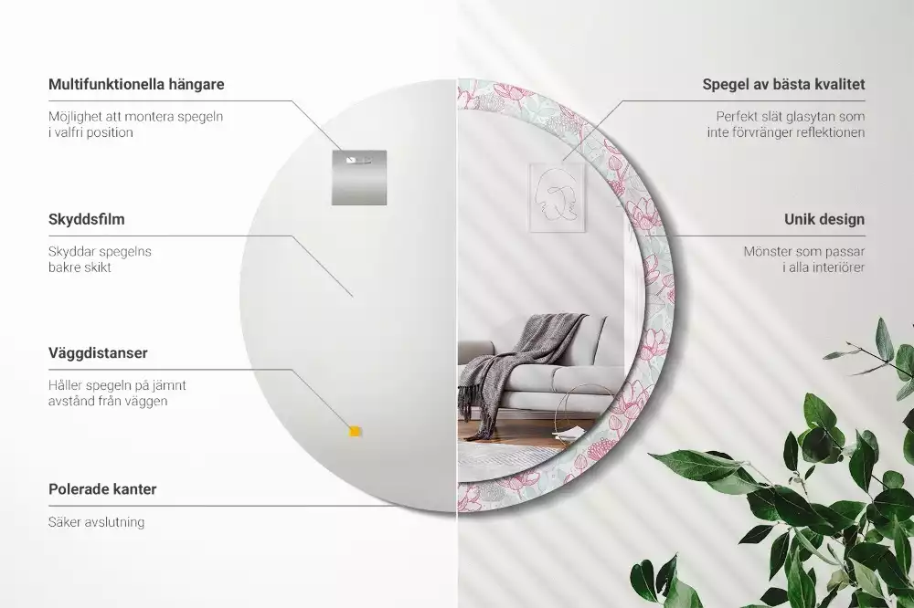 Kulaté dekorační zrcadlo Květiny