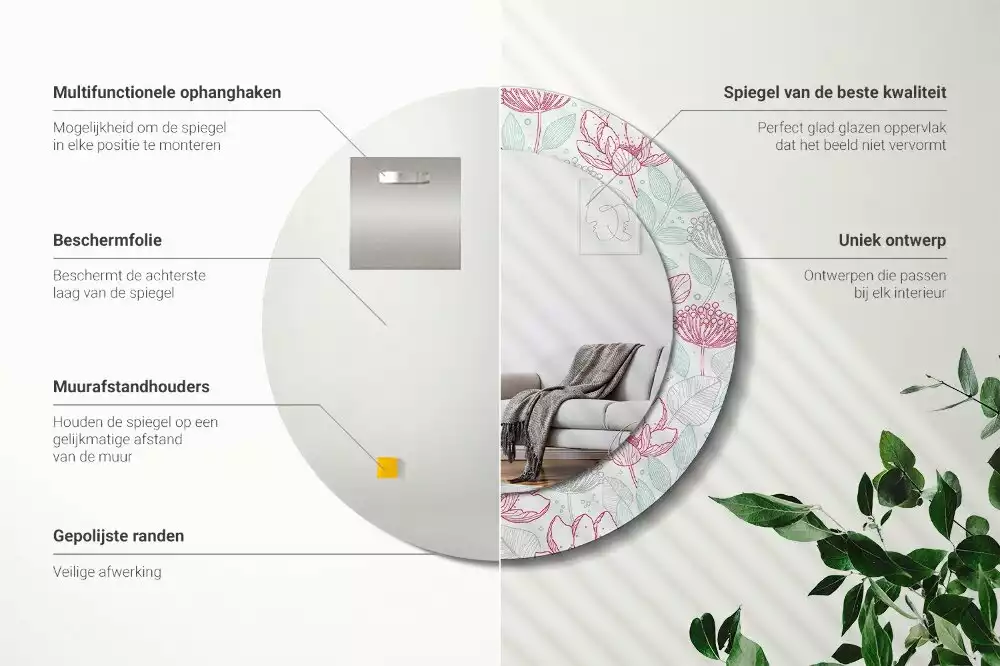 Kulaté dekorační zrcadlo Květiny