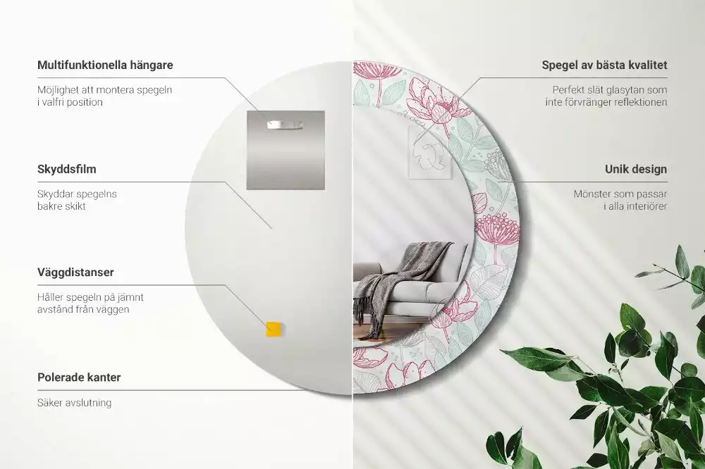 Kulaté dekorační zrcadlo Květiny