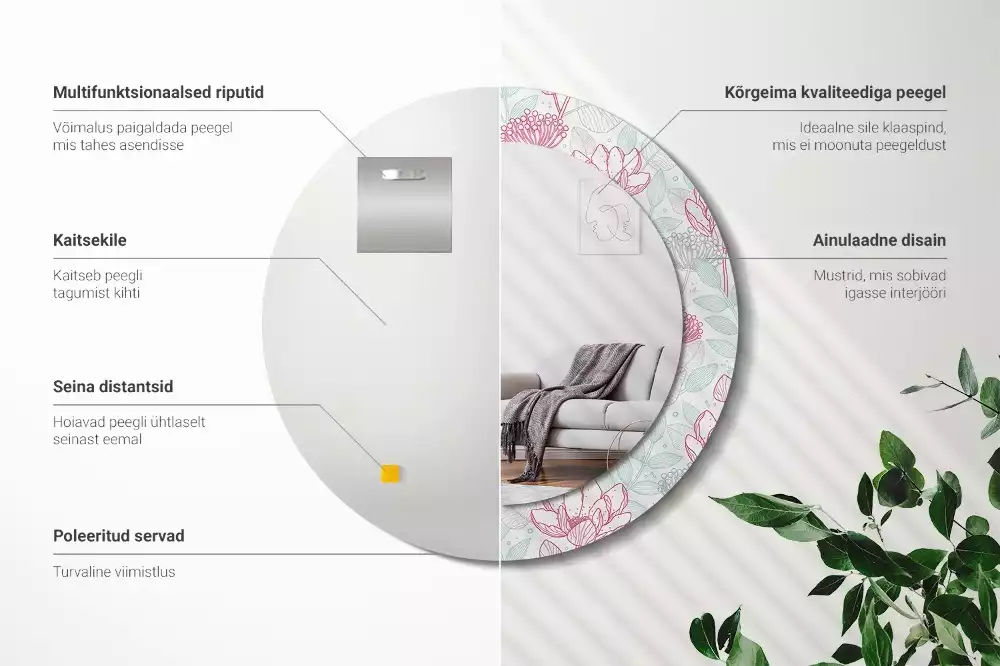 Kulaté dekorační zrcadlo Květiny