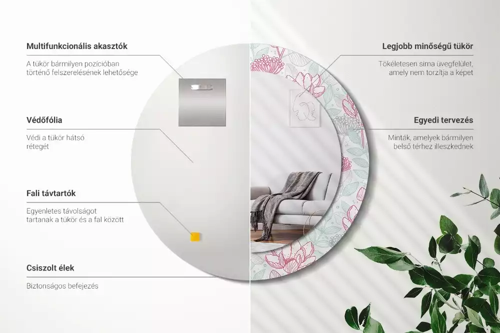 Kulaté dekorační zrcadlo Květiny