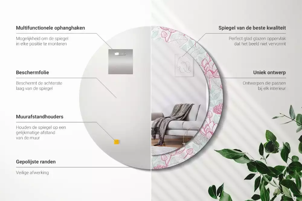 Kulaté dekorační zrcadlo Květiny