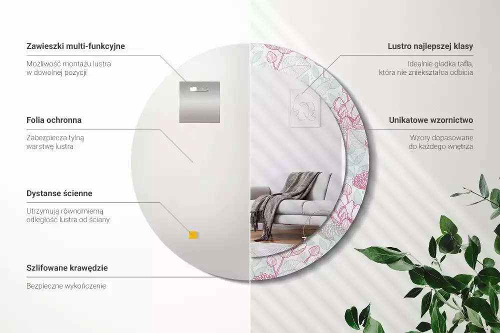 Kulaté dekorační zrcadlo Květiny