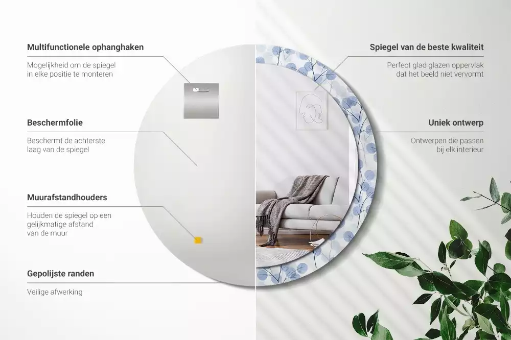 Kulaté dekorační zrcadlo Větve listy