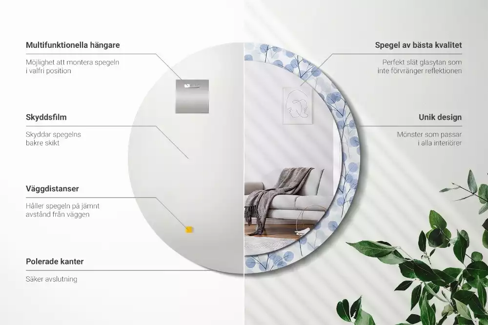 Kulaté dekorační zrcadlo Větve listy