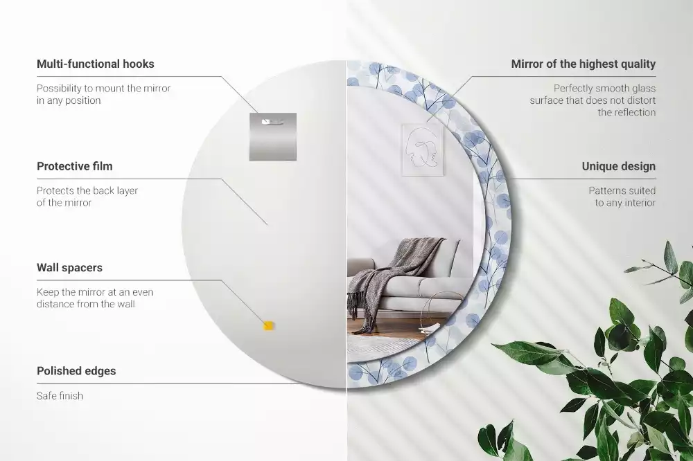 Kulaté dekorační zrcadlo Větve listy