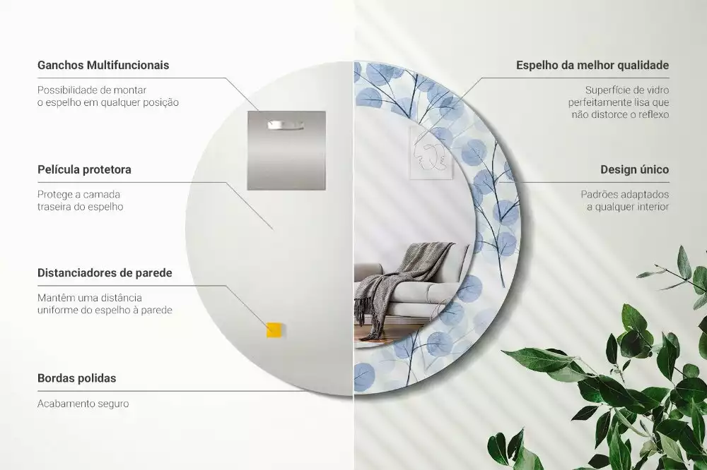 Kulaté dekorační zrcadlo Větve listy