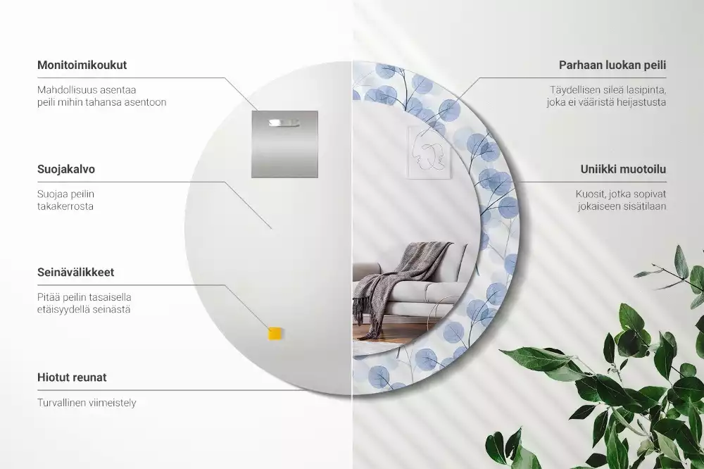 Kulaté dekorační zrcadlo Větve listy