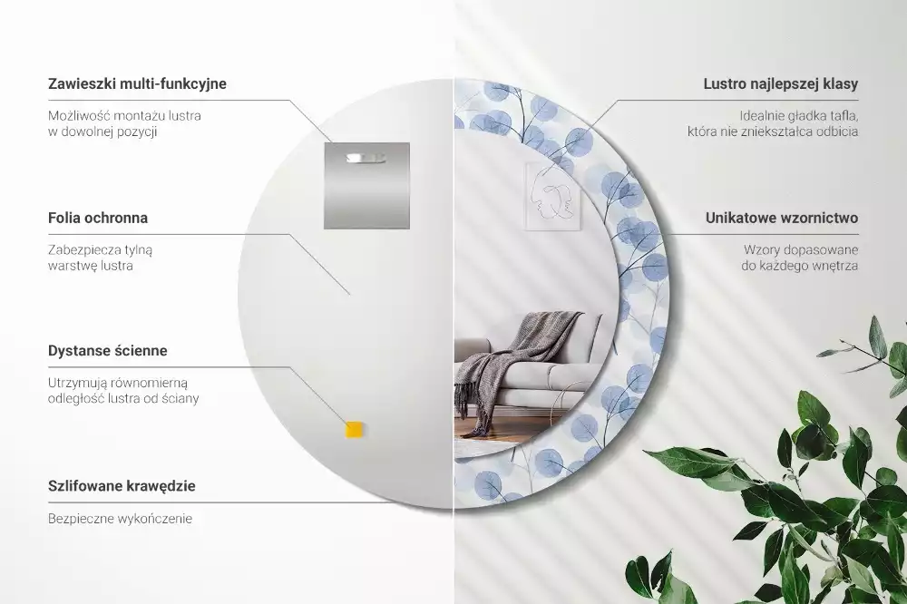 Kulaté dekorační zrcadlo Větve listy